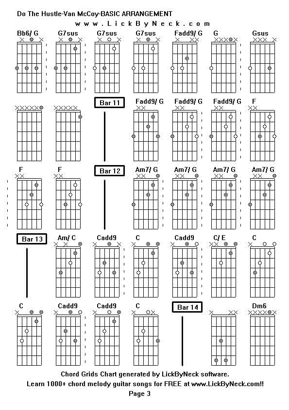 Chord Grids Chart of chord melody fingerstyle guitar song-Do The Hustle-Van McCoy-BASIC ARRANGEMENT,generated by LickByNeck software.